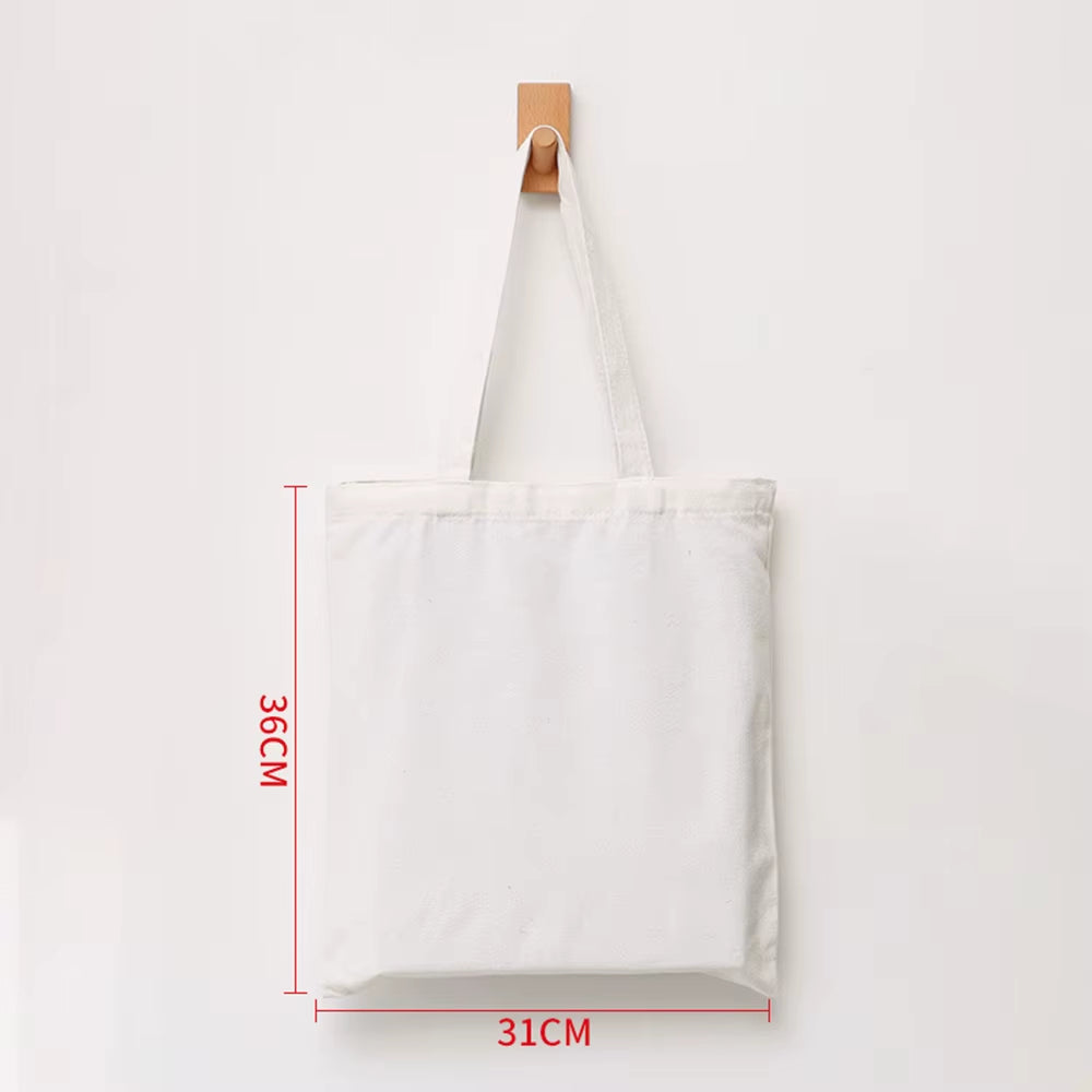 Large Capacity Canvas Shopping Bags Folding Eco-Friendly Cotton Tote Bags Reusable DIY Shoulder Bag Grocery Handbag Beige White