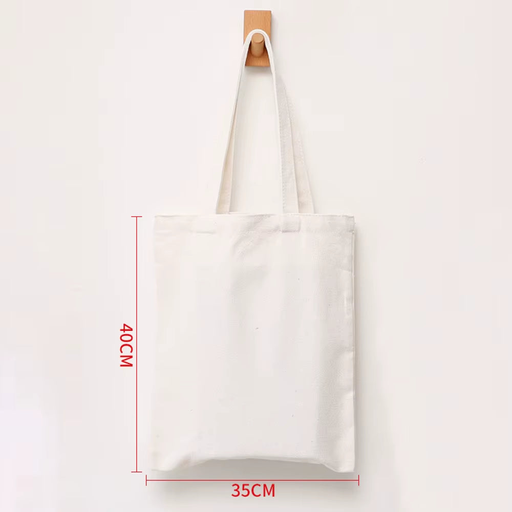 Large Capacity Canvas Shopping Bags Folding Eco-Friendly Cotton Tote Bags Reusable DIY Shoulder Bag Grocery Handbag Beige White