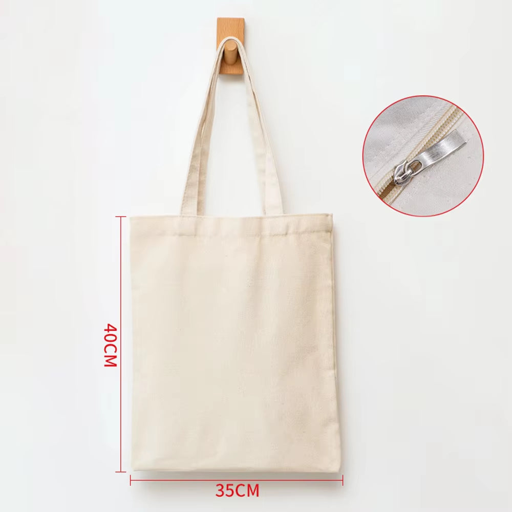 Large Capacity Canvas Shopping Bags Folding Eco-Friendly Cotton Tote Bags Reusable DIY Shoulder Bag Grocery Handbag Beige White