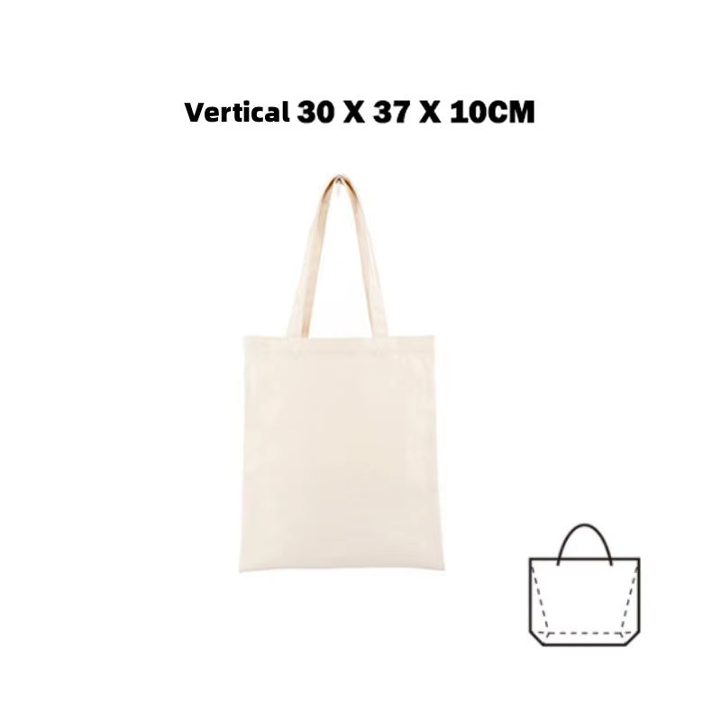 Large Capacity Canvas Shopping Bags Folding Eco-Friendly Cotton Tote Bags Reusable DIY Shoulder Bag Grocery Handbag Beige White