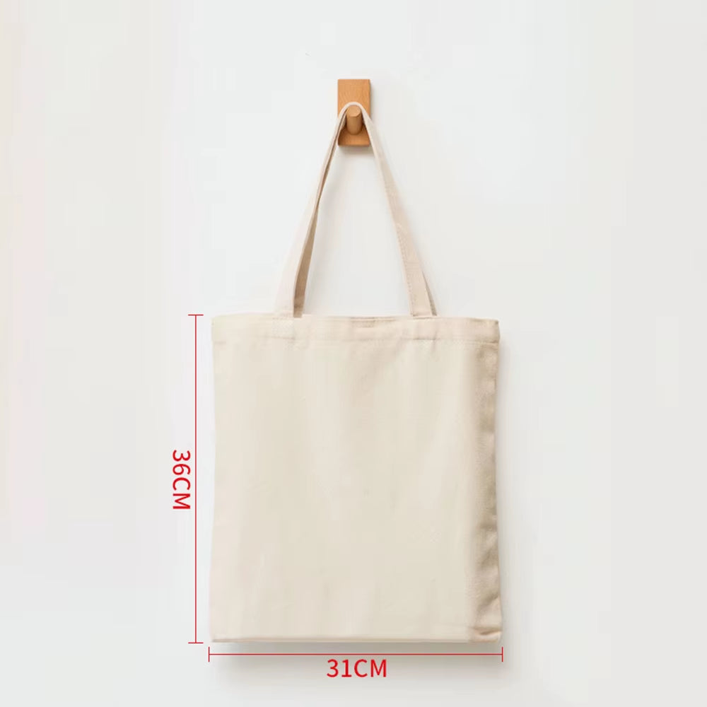 Large Capacity Canvas Shopping Bags Folding Eco-Friendly Cotton Tote Bags Reusable DIY Shoulder Bag Grocery Handbag Beige White