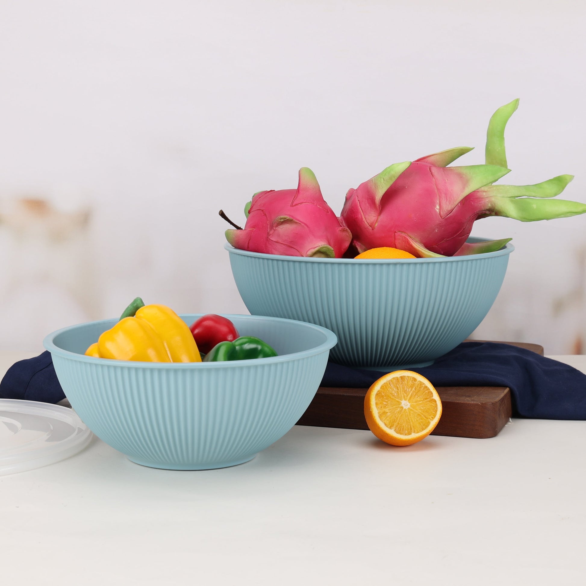 - Blue 4-Piece Eco-Friendly Recycled Plastic Serve Bowl Set