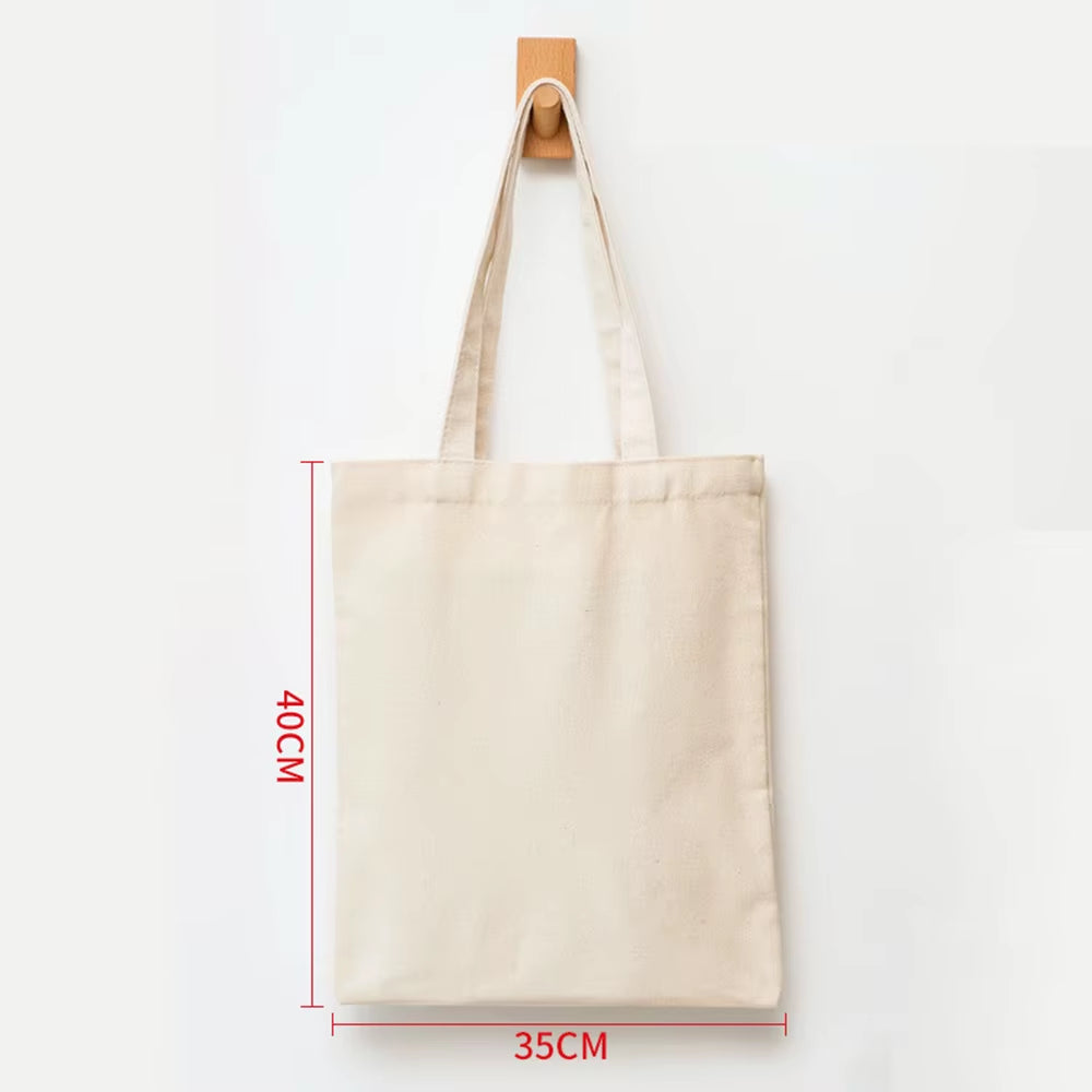 Large Capacity Canvas Shopping Bags Folding Eco-Friendly Cotton Tote Bags Reusable DIY Shoulder Bag Grocery Handbag Beige White