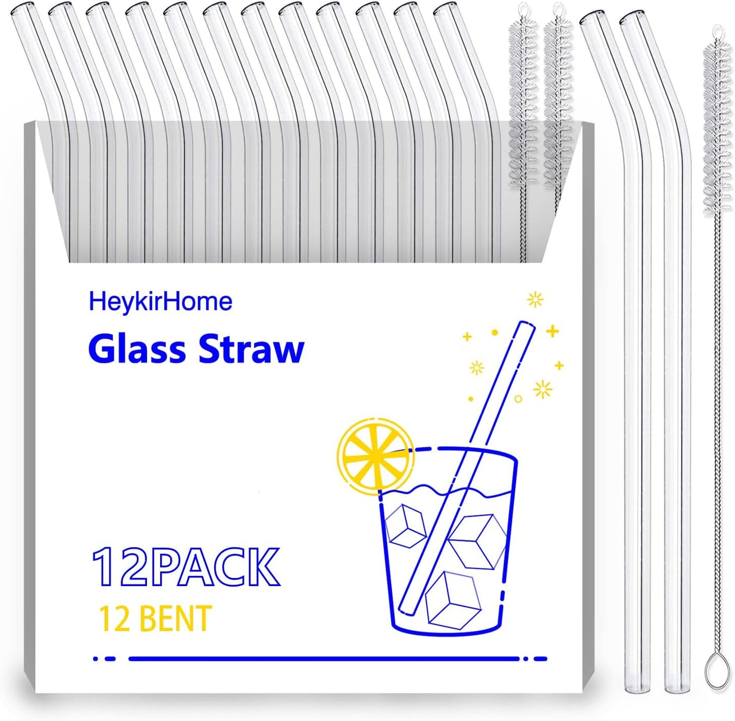 12-Pack Reusable Glass Straws,Size 8''X10 Mm,Including12 Bent with 2 Cleaning Brush- Perfect for Smoothies, Tea, Juice