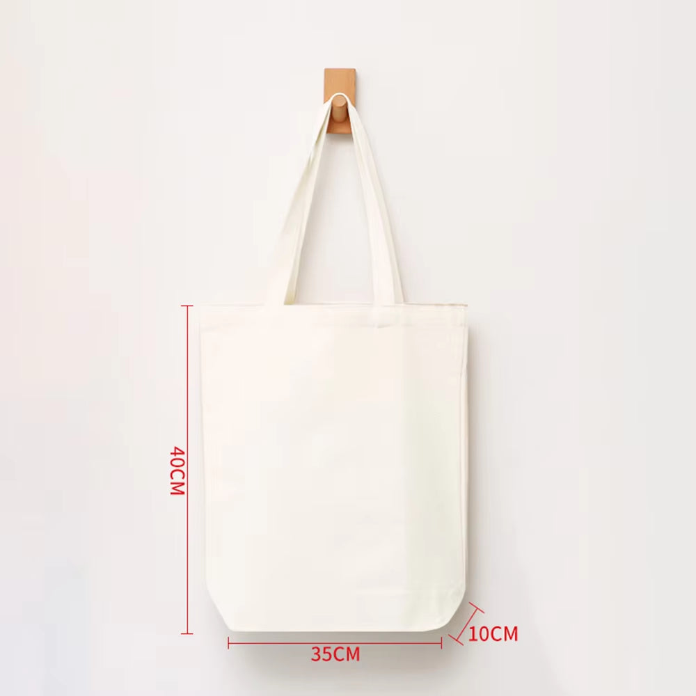 Large Capacity Canvas Shopping Bags Folding Eco-Friendly Cotton Tote Bags Reusable DIY Shoulder Bag Grocery Handbag Beige White