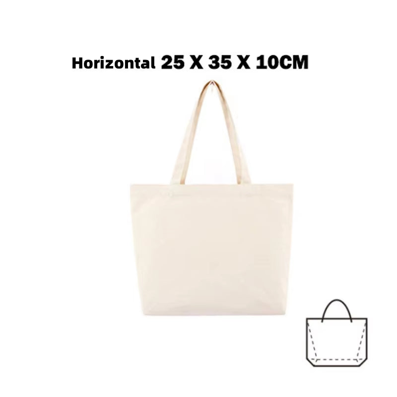 Large Capacity Canvas Shopping Bags Folding Eco-Friendly Cotton Tote Bags Reusable DIY Shoulder Bag Grocery Handbag Beige White