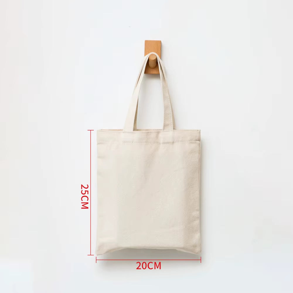 Large Capacity Canvas Shopping Bags Folding Eco-Friendly Cotton Tote Bags Reusable DIY Shoulder Bag Grocery Handbag Beige White