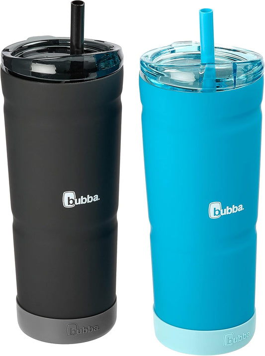 Vacuum Insulated Stainless Steel Tumbler with Straw and Bumper, Envy S 24Oz., Rubberized, 2 Pack, Tutti Fruity & Licorice