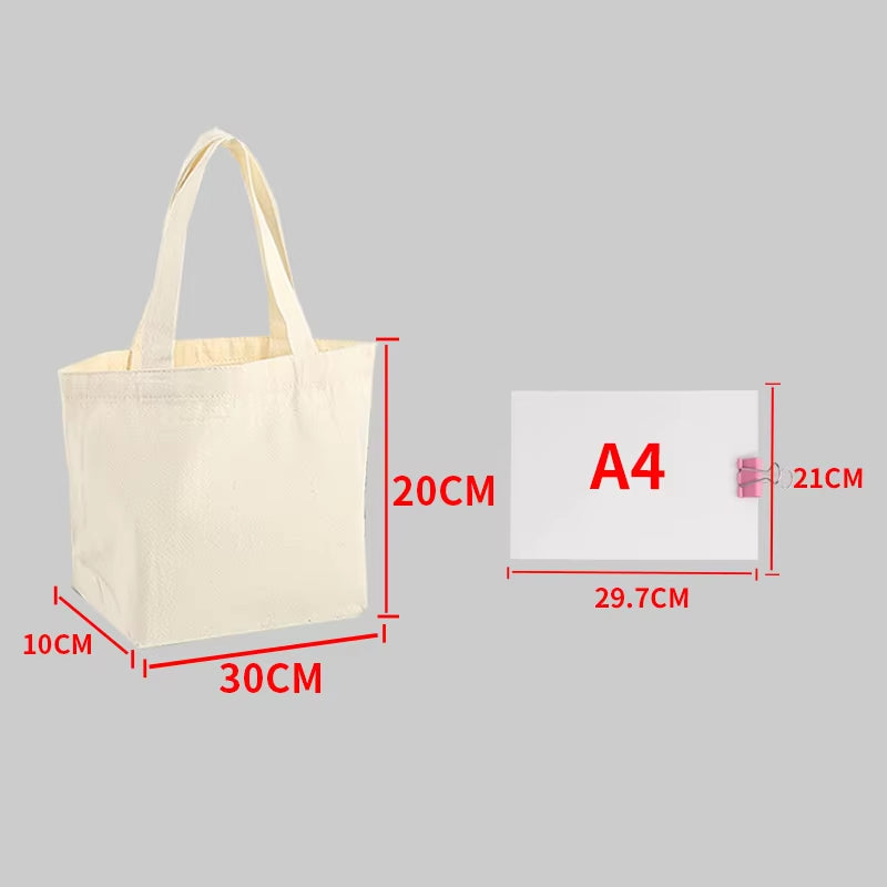 Large Capacity Canvas Shopping Bags Folding Eco-Friendly Cotton Tote Bags Reusable DIY Shoulder Bag Grocery Handbag Beige White