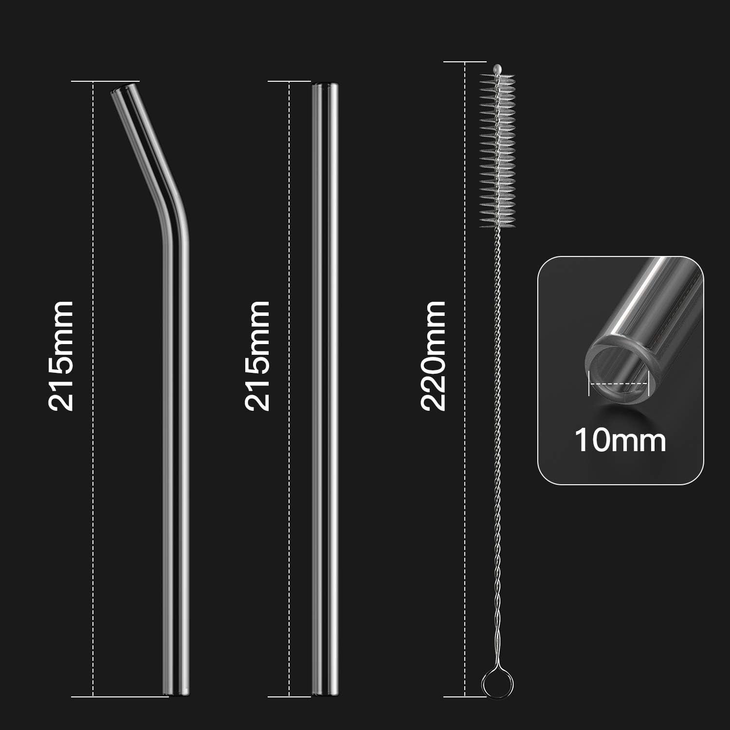 12-Pack Reusable Glass Straws,Size 8''X10 Mm,Including12 Bent with 2 Cleaning Brush- Perfect for Smoothies, Tea, Juice