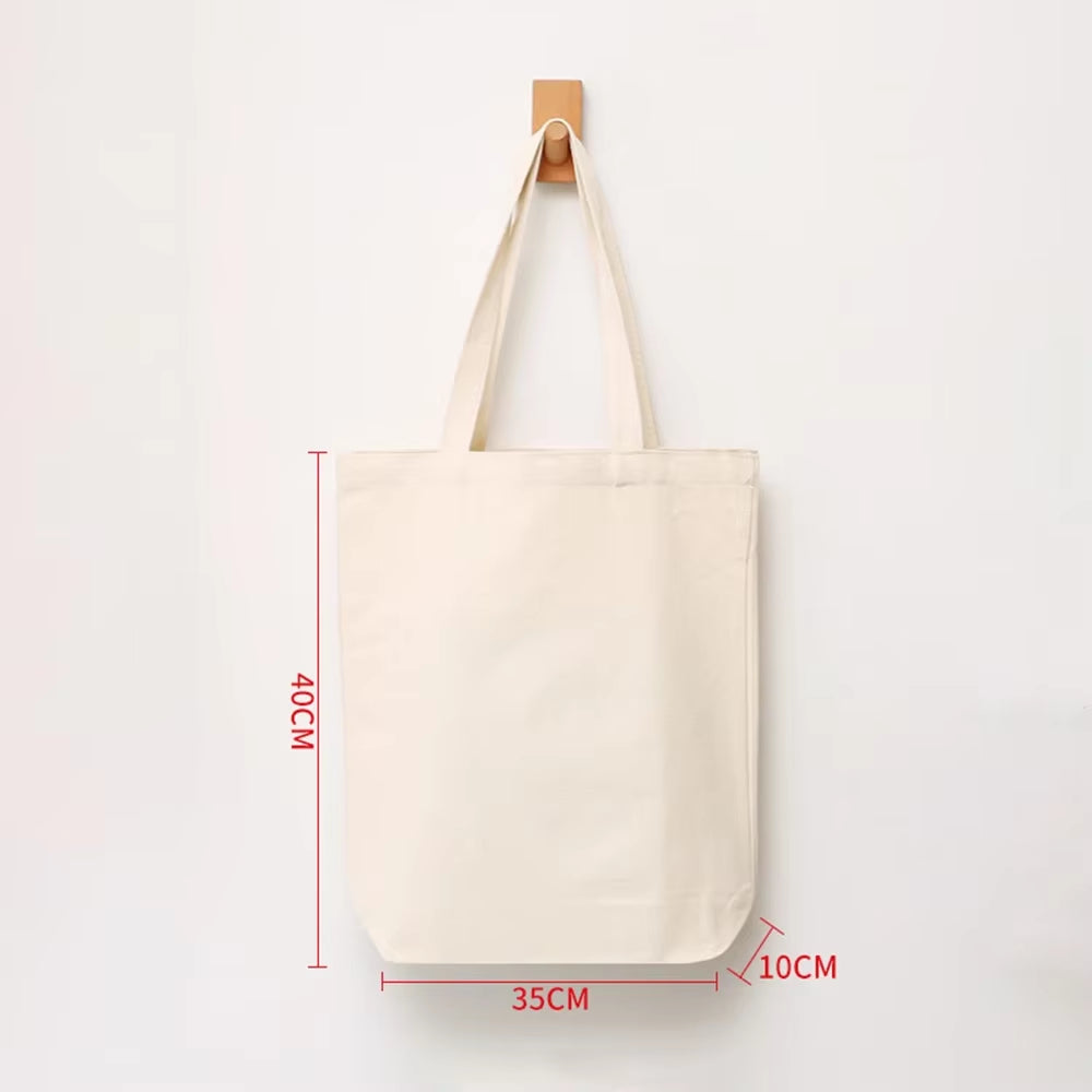 Large Capacity Canvas Shopping Bags Folding Eco-Friendly Cotton Tote Bags Reusable DIY Shoulder Bag Grocery Handbag Beige White