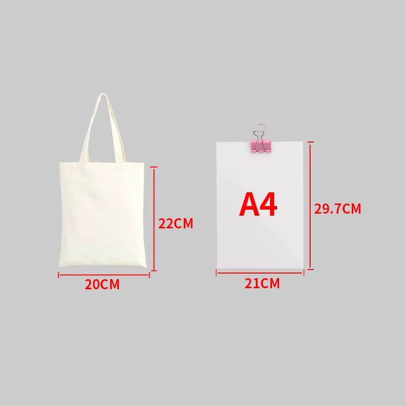 Large Capacity Canvas Shopping Bags Folding Eco-Friendly Cotton Tote Bags Reusable DIY Shoulder Bag Grocery Handbag Beige White