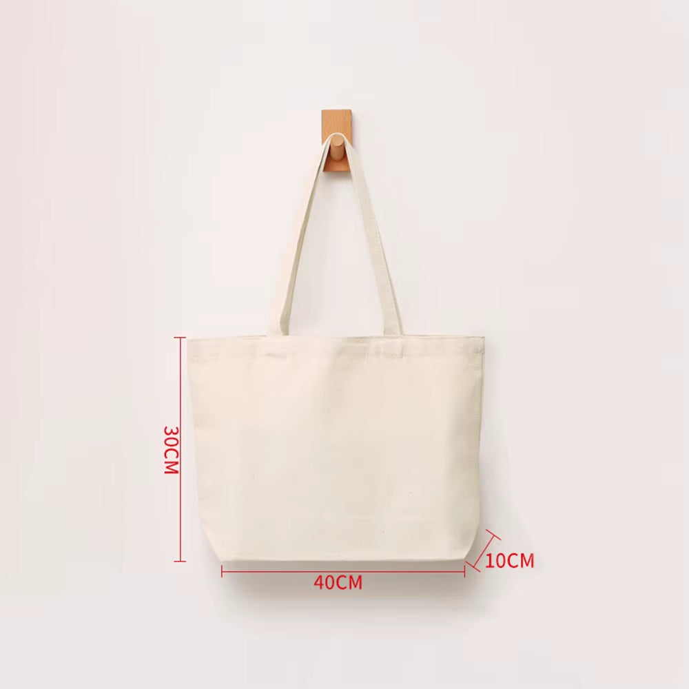 Large Capacity Canvas Shopping Bags Folding Eco-Friendly Cotton Tote Bags Reusable DIY Shoulder Bag Grocery Handbag Beige White